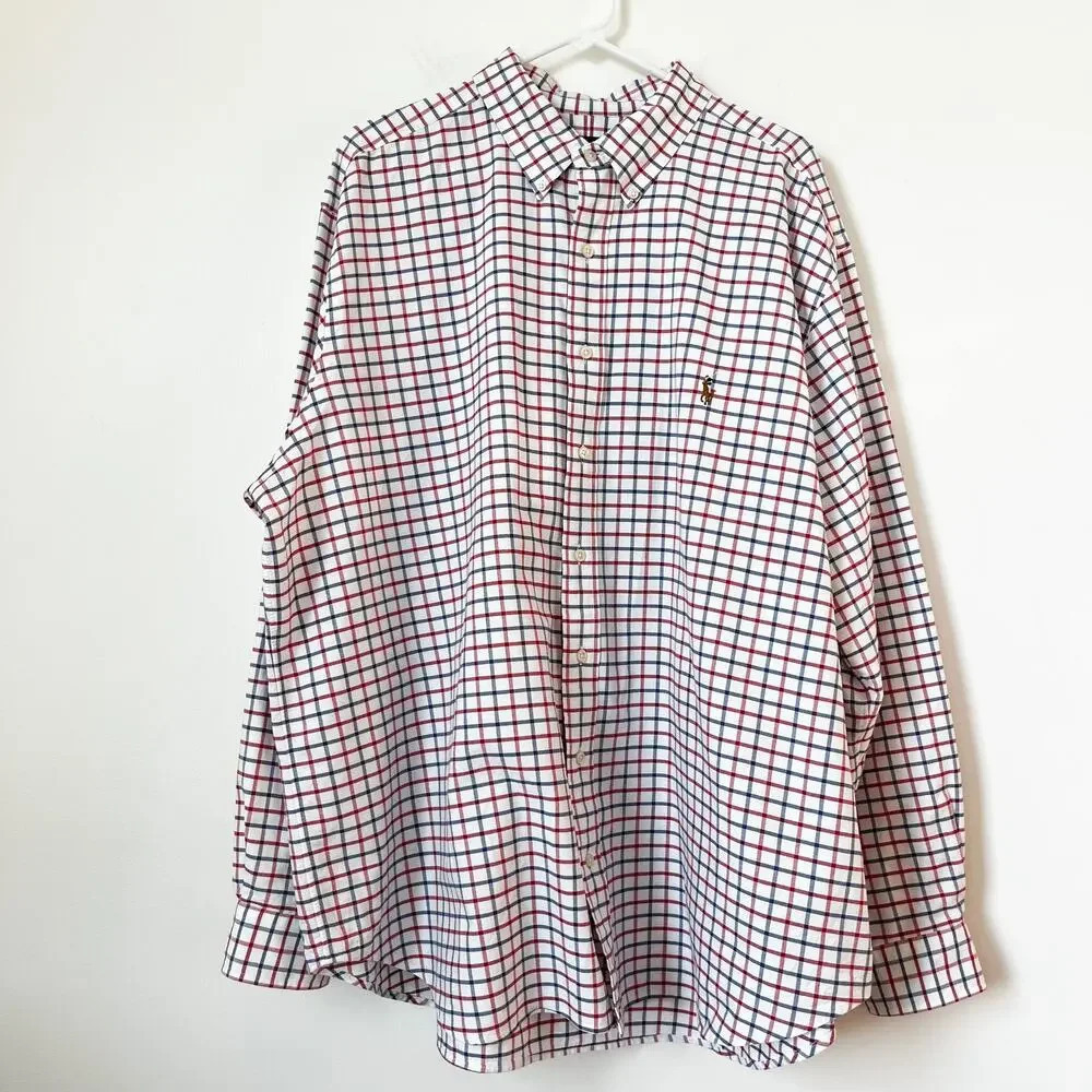 Ralph Lauren Colored Pony White Red Blue Plaid Button Down Shirt 2XB Classic